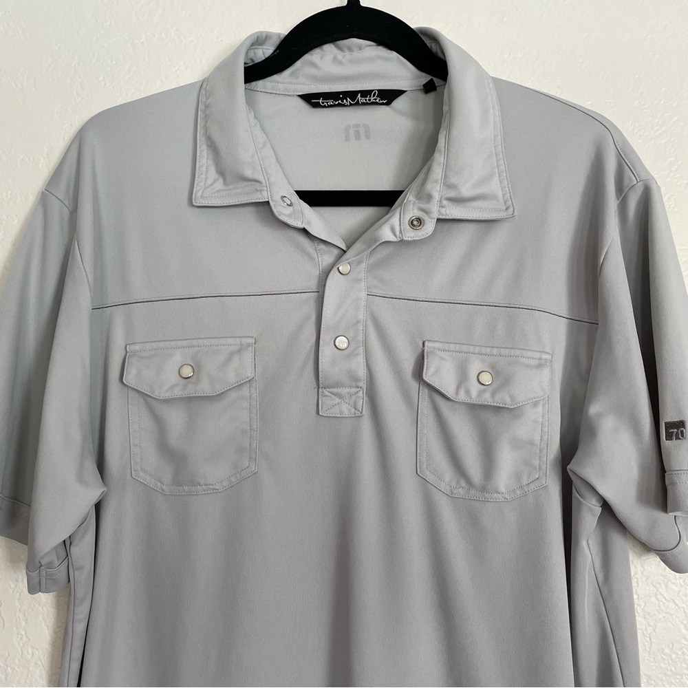 Travis Mathew Grey Oyster-Shell Snap Polo L